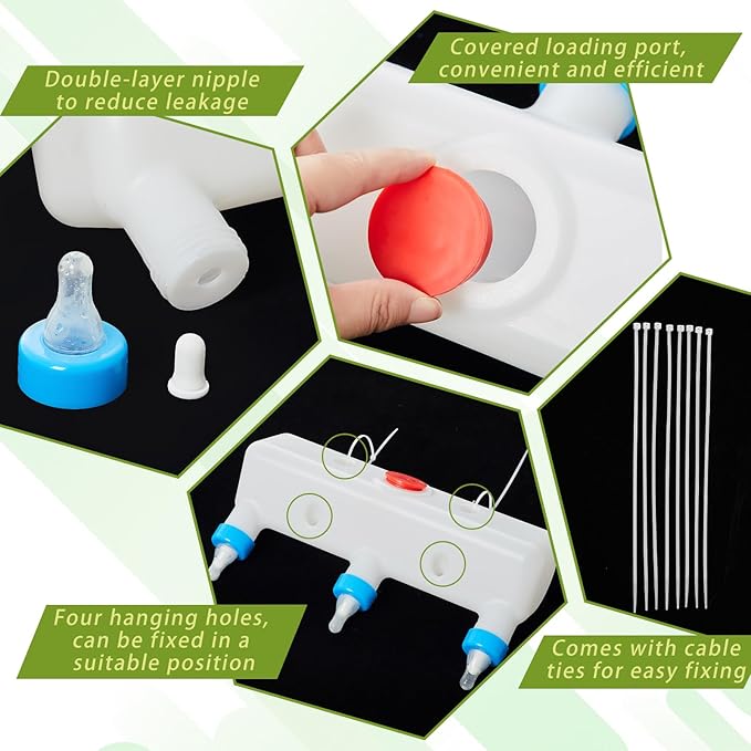 3 Pacifier Small Animal Milk Feeder 3 L/101.45oz Puppy Lamp Goat Milk Feeder Farm Water Bottle Dispenser Animal Drinking Equipment for Professional Breeding