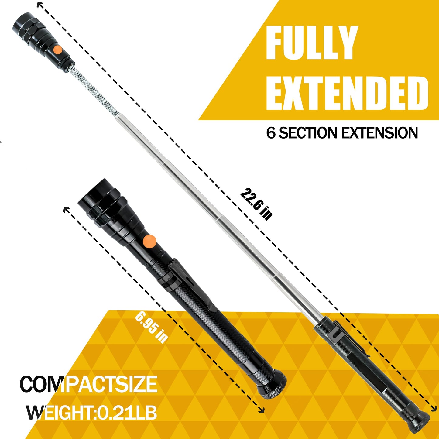 LOCONHA Magnetic Pickup Tool with LED Lights, Telescoping, Aluminum, 1 PACK, Black, Model CXD