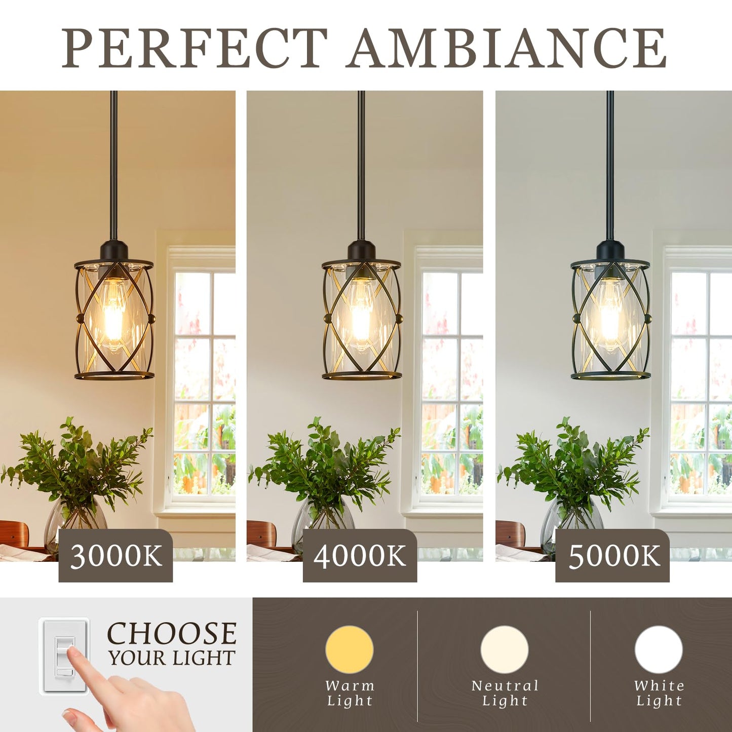 Osimir Glass Pendant Lights 3 Pack, Black, Modern Mini Hanging Light for Kitchen Island, Model CH9176BK-3PK