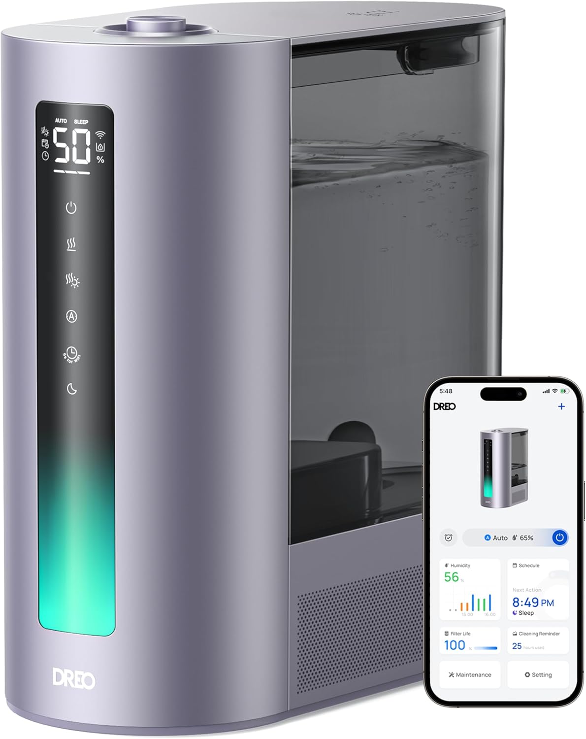 Dreo 6L Humidifiers for Bedroom, Smart Warm & Cool Mist for Large Room, 60Hr Quiet Runtime for Baby, Plant, Humidity Sensor, Indicator Light, 12H Timer, Google/Alexa, Purple