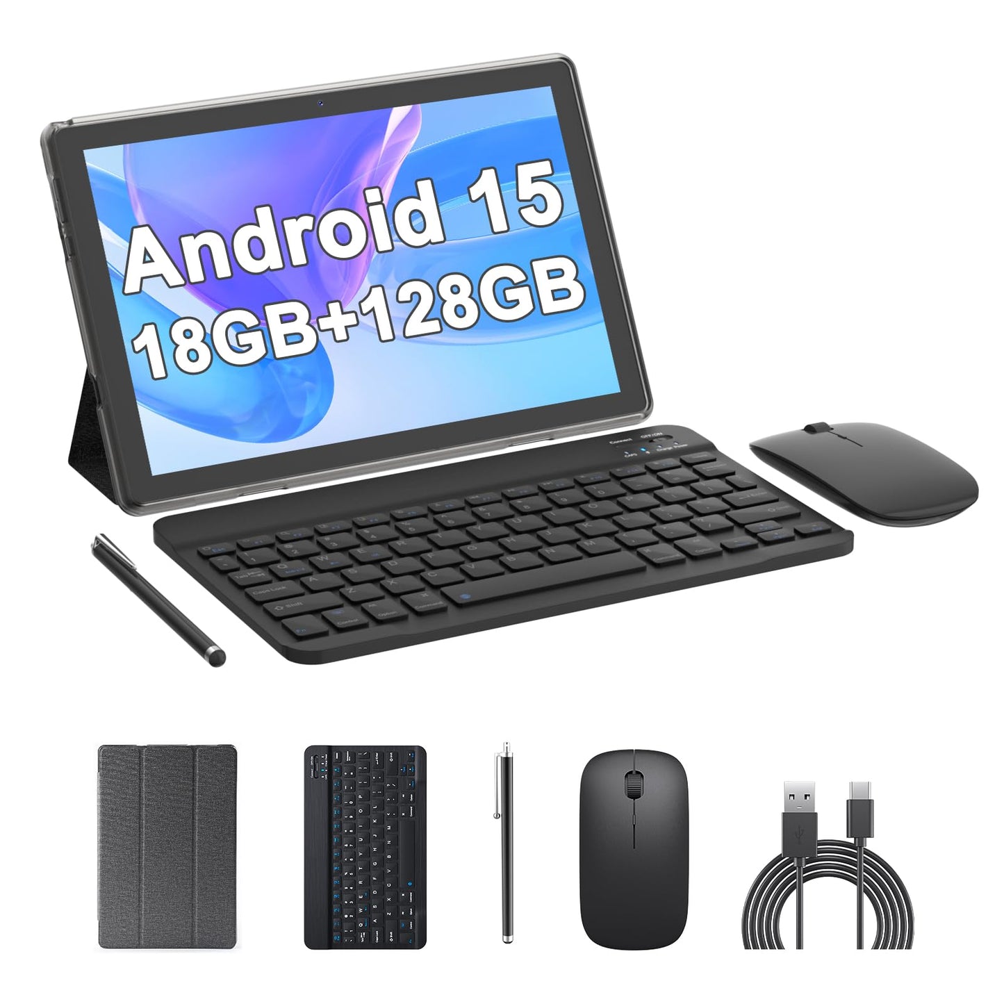 Android 15 Tablet, 10 Inch 18Gb Ram 128Gb Rom, 2.0Ghz Quad-Core Processor Tablet, 1280*800 Ips Touch Screen, 2.4G/5G Wifi, 2 In