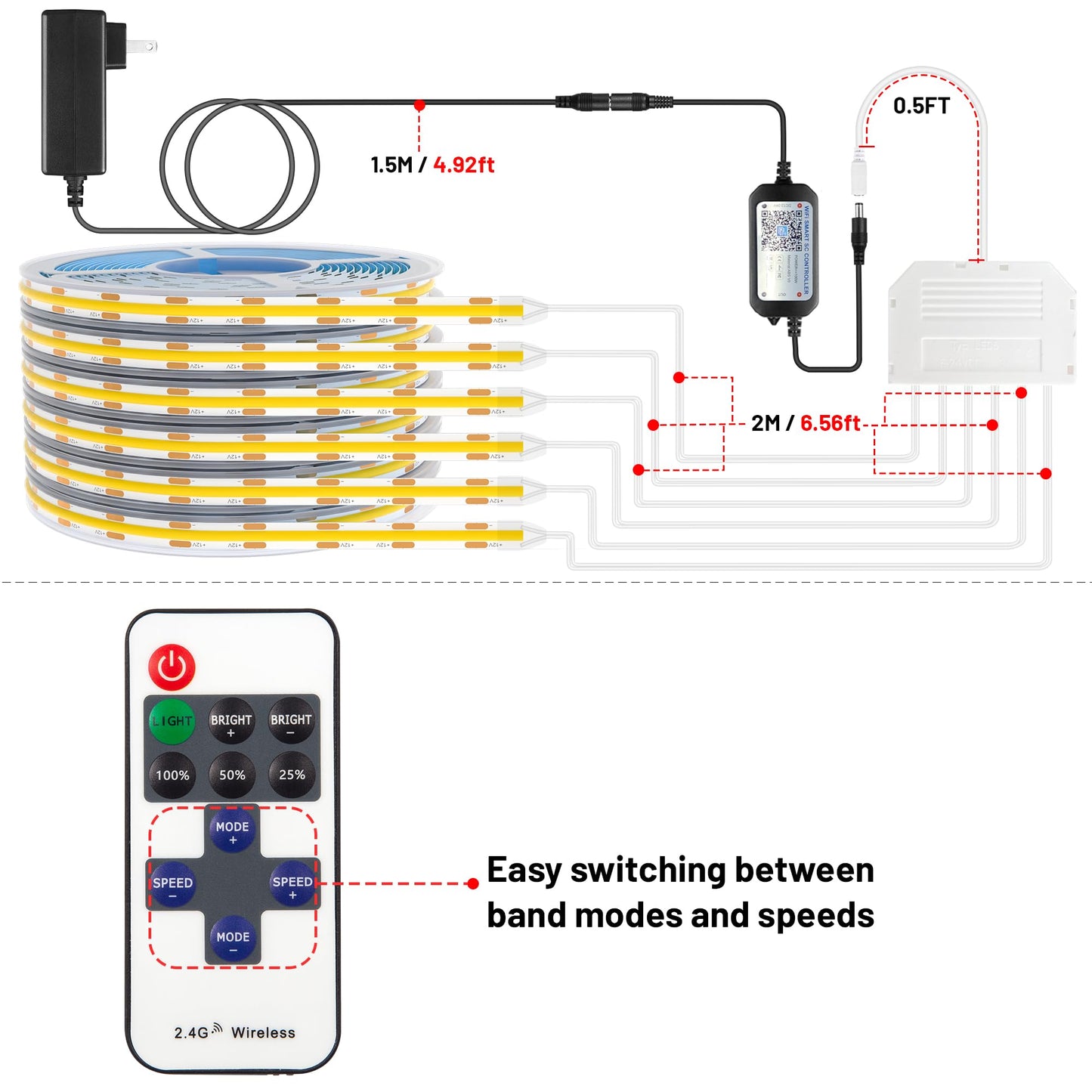 Lichaser 6 Rolls 9.84Ft Wifi Flexible Cob Led Lights For Wood Slat Wall Panels In Parallel  Acoustic Panel Led Strip Compatible With Alexa  3000K Dimmable Strip For Acoustic Panels  Shelves Lighting