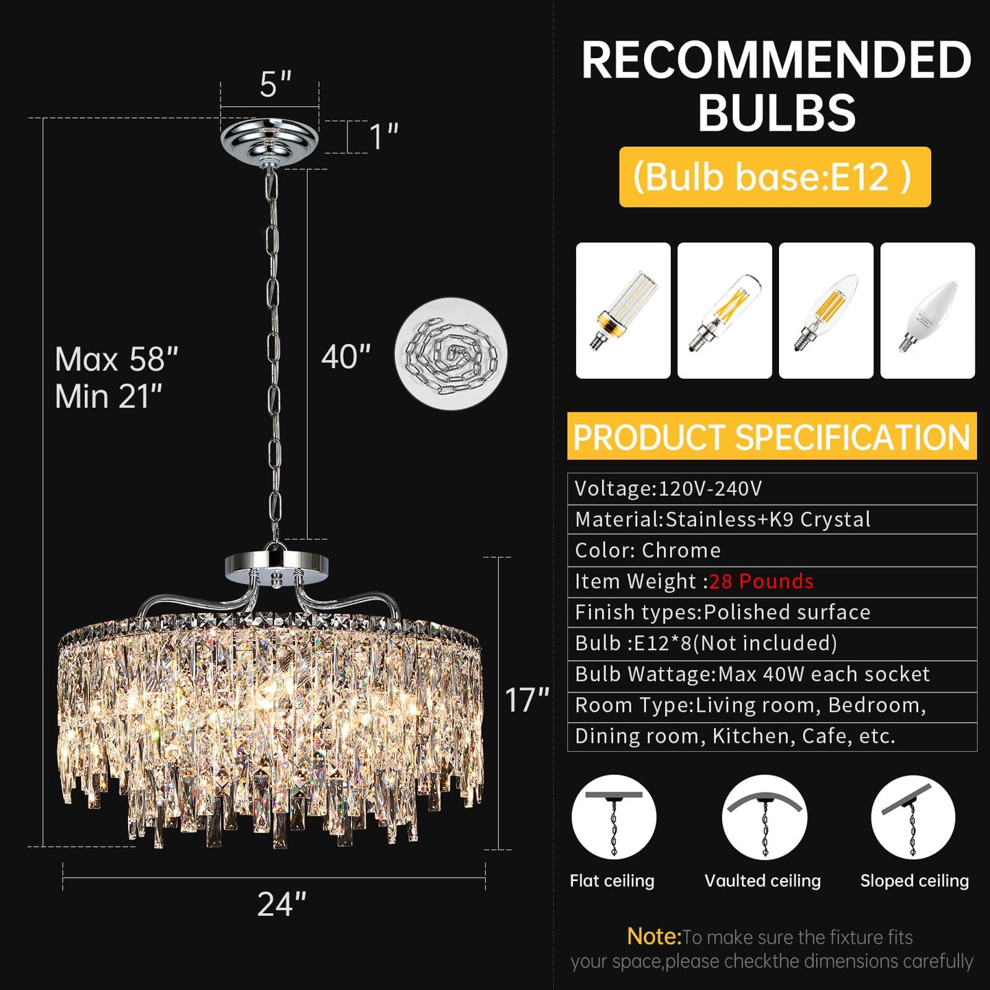 Nisidun stylish Crystal Chandelier  24 Modern Round Dining Room Chandeliers Over Table 8 Lights Chrome Ceiling Pendant Ceiling Lighting For Living Room Bedroom Entryway Foyer Staircase