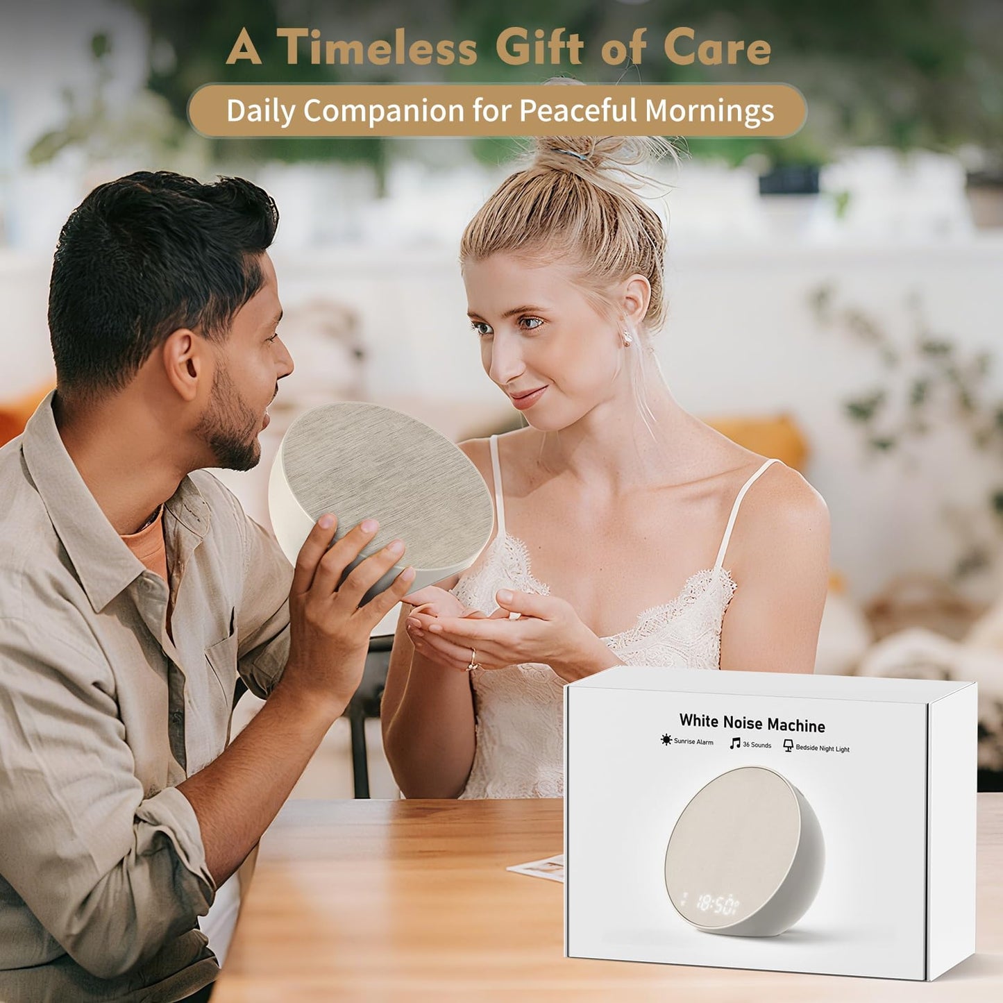 Tap-to-Snooze Sunrise Alarm Clock with Sound Machine, 36 Sounds White Noise Machine for Sleeping Adults, Gradual Sunrise Clock with Bluetooth Speaker & Remote Control, 15-Color Night Light丨Beige