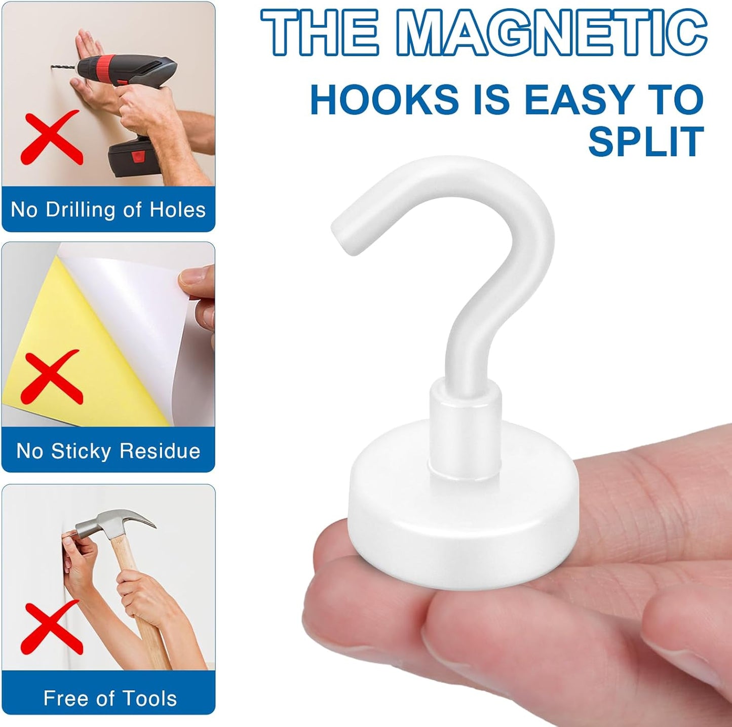 LOVIMAG Cruise Essentials, 50Lbs White Magnet Hooks for Cruise Cabin, Strong Magnetic Hooks for Hanging, Refrigerator, Celling,Grill, Kitchen, Classroom- 4 Pack