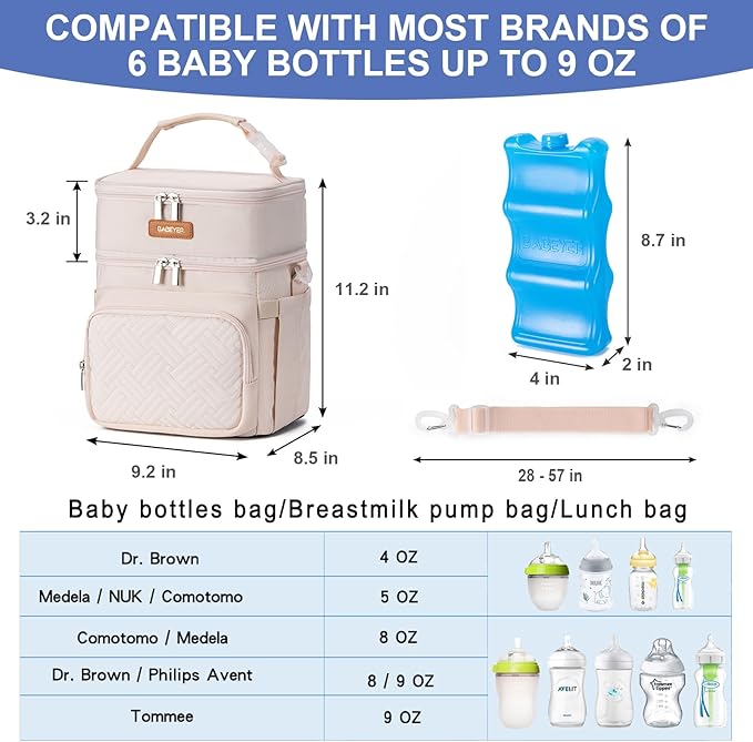 Breastmilk Cooler Bag with Ice Pack Fits 6 Baby Bottles Up to 9 Ounce