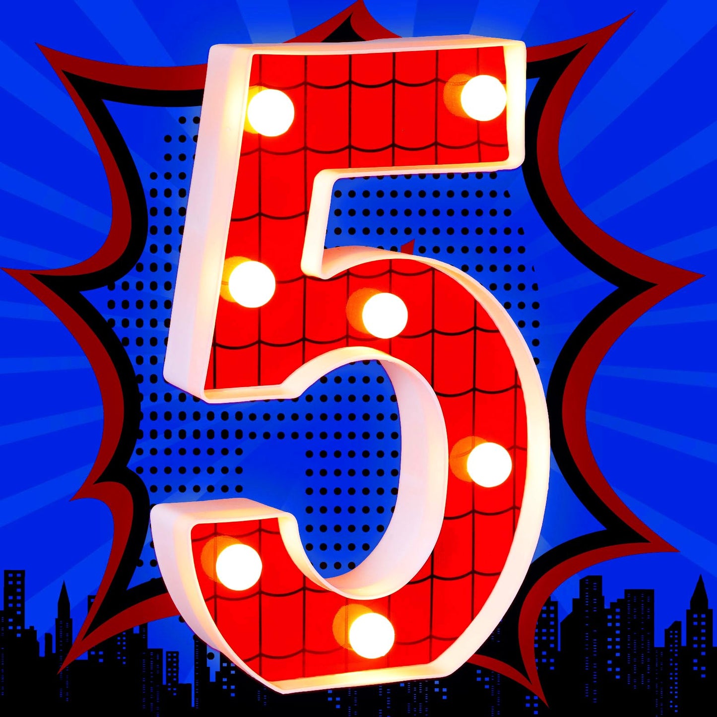 Vihose Spider Led Number Lights Spider Birthday Party Decoration Light Up Numbers Kids Boy Man Birthday Supplies For Marquee Night Christmas Gift Baby Shower(Number 5)