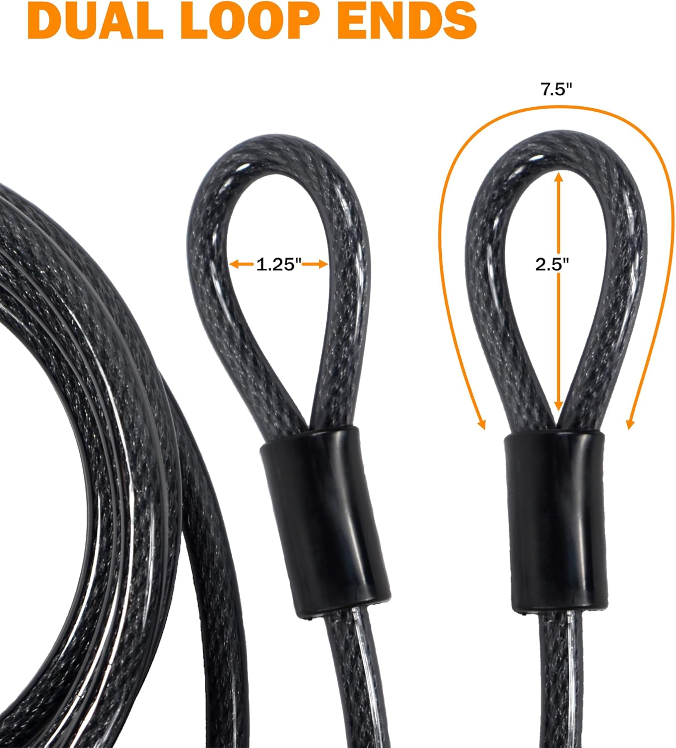 Lumintrail 12mm (1/2 inch) Heavy-Duty Security Cable, Vinyl Coated Braided Steel with Sealed Looped Ends (4', 7', 10', 15', 20', 25' or 30') (10-FT)