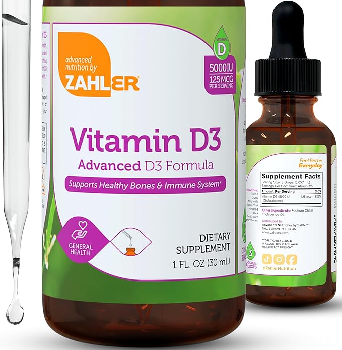 Zahler Liquid Vitamin D3 5000 IU - for Adults Bone & Immune Health - Vitamin D3 Supplements for Women & Men (1 fl oz)