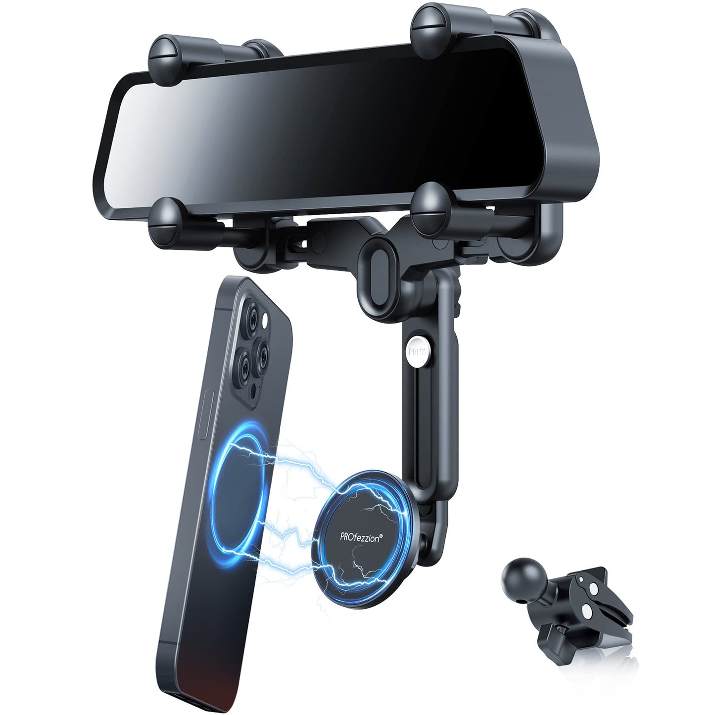Profezzion Rearview Mirror & Vent Clip Combo Magnetic Phone Holder Compatible With Magsafe On Car Rear View Mirror For Iphone 16