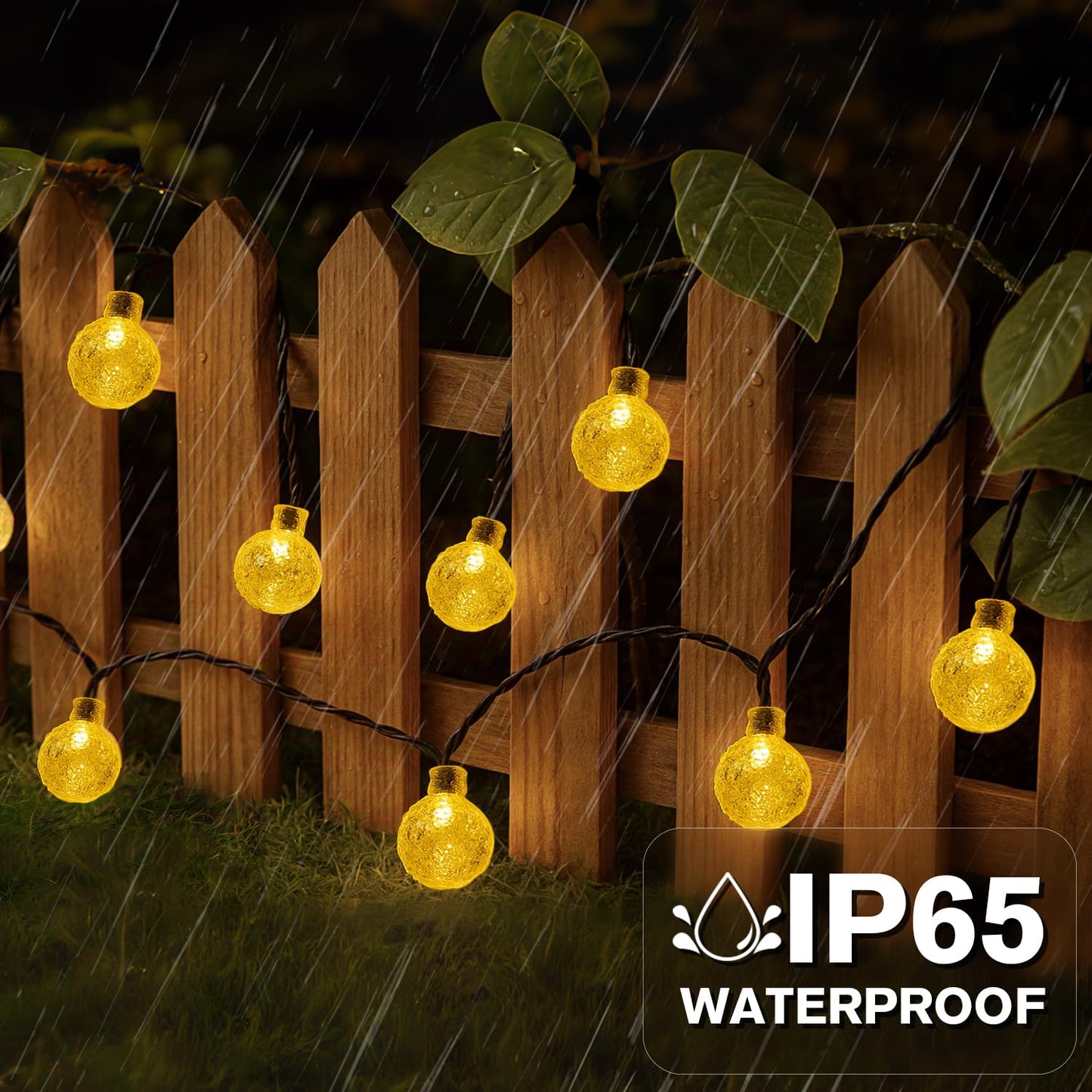 Metaku Solar String Lights, 20FT 30 LED Warm White Crystal Globe, Outdoor Patio Lights, 8 Lighting Modes, Plastic
