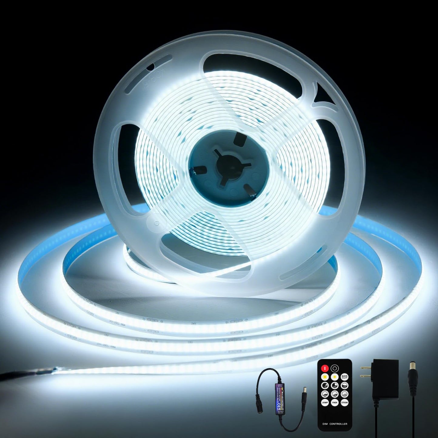 XINGZHI 24V COB LED Light Strip, 16.4FT Dimmable, White, with RF Remote Control, UL Power Supply