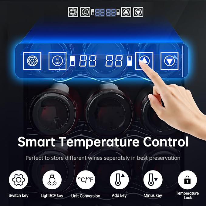 KingChii 24 Bottle Wine Cooler Refrigerator Dual Zone Wine Fridge - Intelligent Digital Control, Low Noise Professional Compressor, Freestanding for Home, Office, or Kitchen