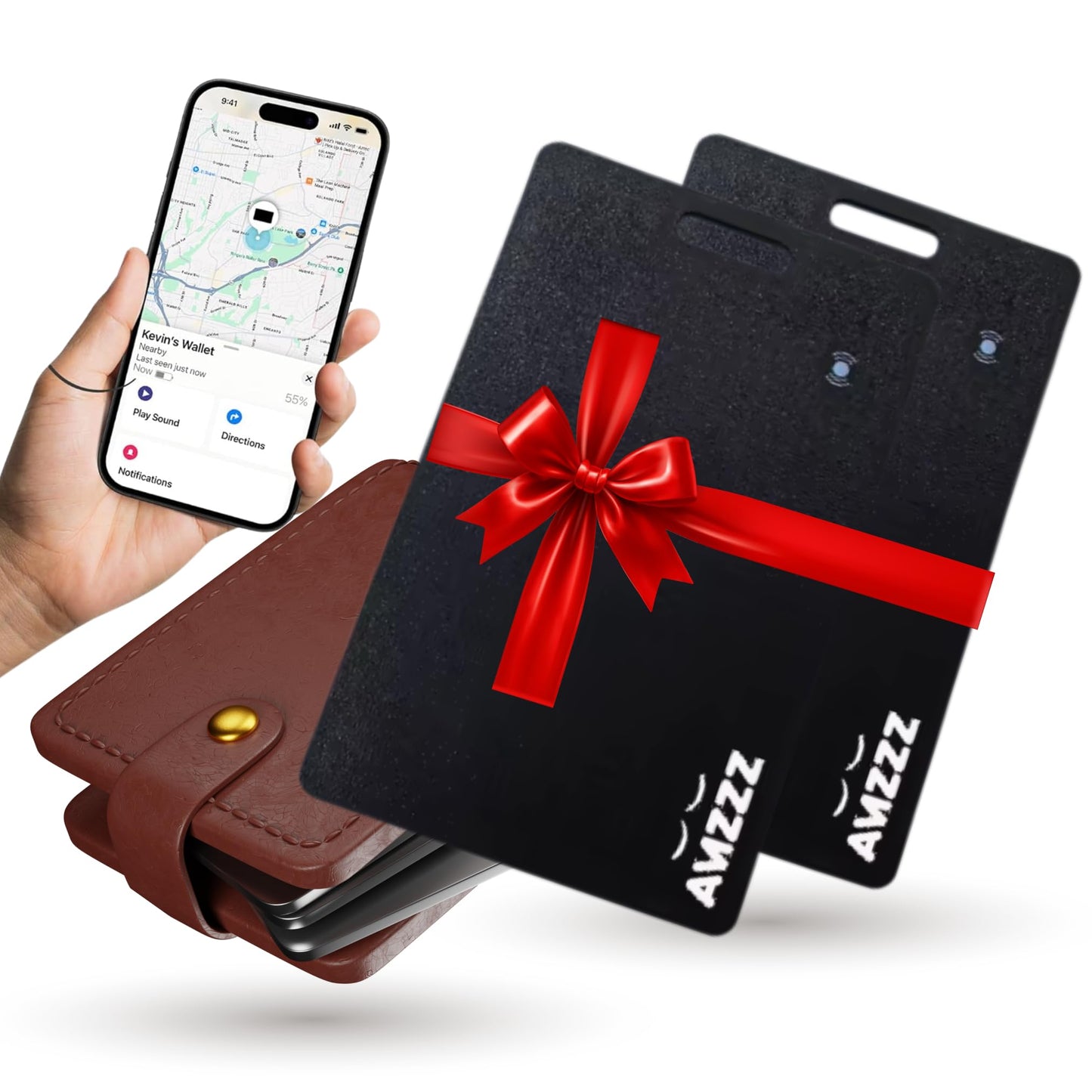 AVMZZZ Pack of 2 Apple MFI Certified Airtag Tracker Card for Apple Find My, Rechargeable Card, Only 0.07in, Finder, Tracking Car