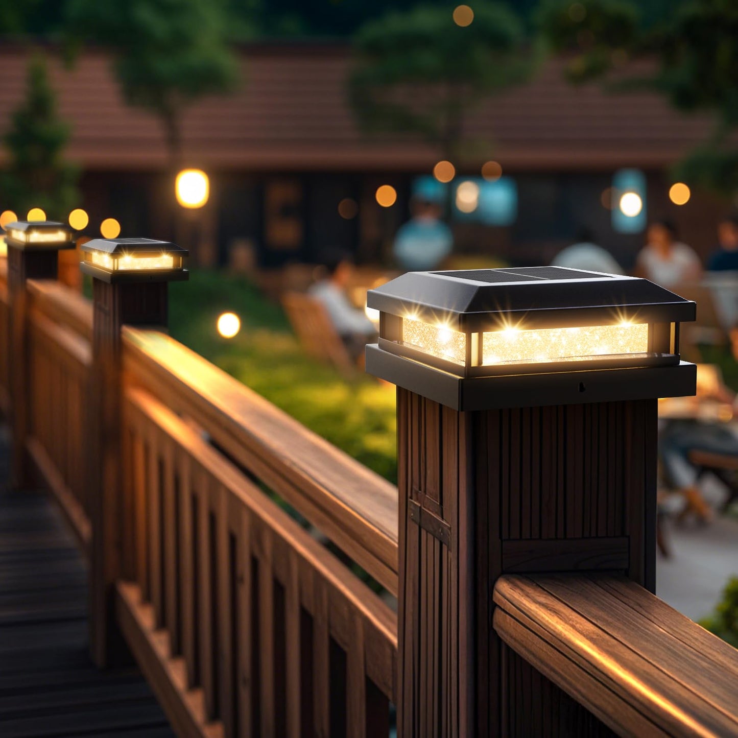 Solar Post Cap Lights Outdoor 8 Packs  Waterproof Solar Powered Deck Light For 4X4 4.5X4.5 5X5 Vinyl/Wooden Posts  Black Outside Warm/Cool Lighting Fence Cap Lights With 16Leds For Garden  Patio