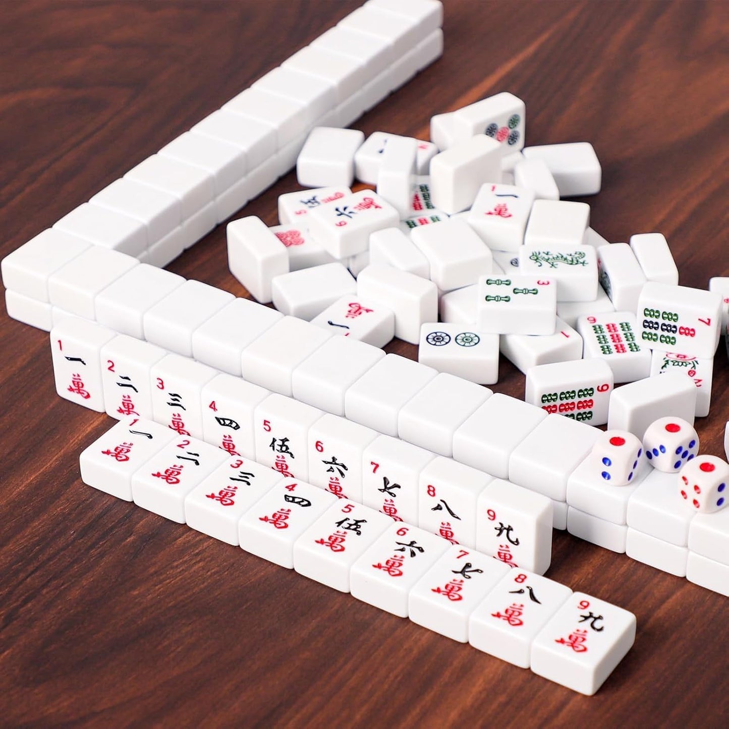 ZGME American Mahjong Set,166 White Tiles with Blue Rectangular Bag and Accessories,4 All-in-One Mahjong Racks with Pushers,Complete Western Mahjong Set