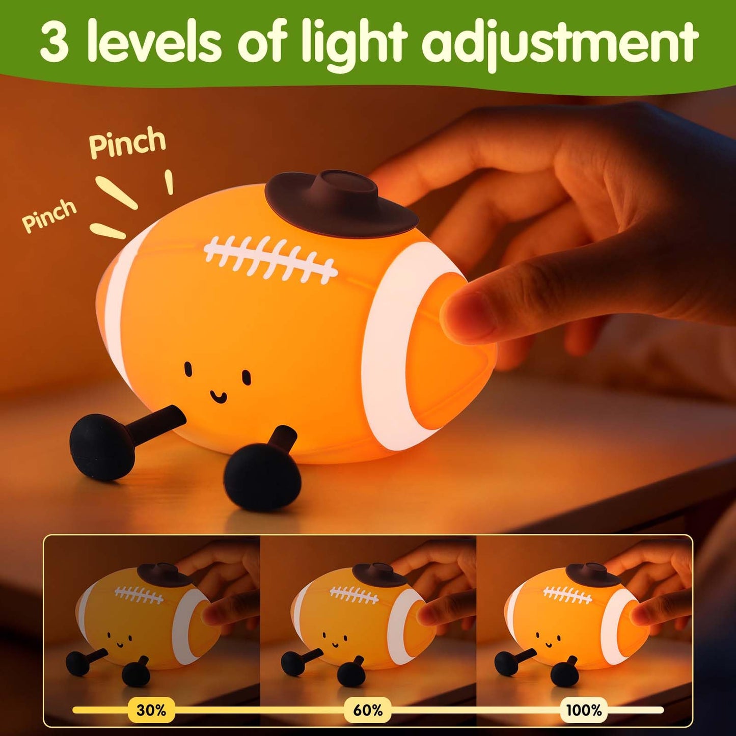Yisun Football Night Light  Soft Silicone Nursery Night Lamp  Rechargeable Dimmable Rugby Night Lights With Timer  Cute Night Lights For Kids Room Decor Birthday Christmas Gifts
