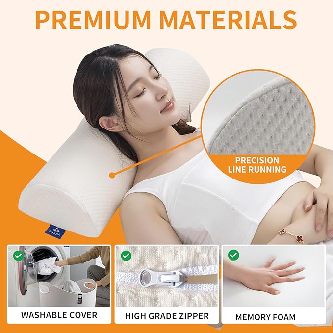 Half Moon Bolster Knee Pillow, Back Pain Relief Memory Foam Leg Pillow, Semi Roll Round Lumbar Leg Wedge for Side Sleepers - Reducing Head Neck Spine Hip Pressure - L