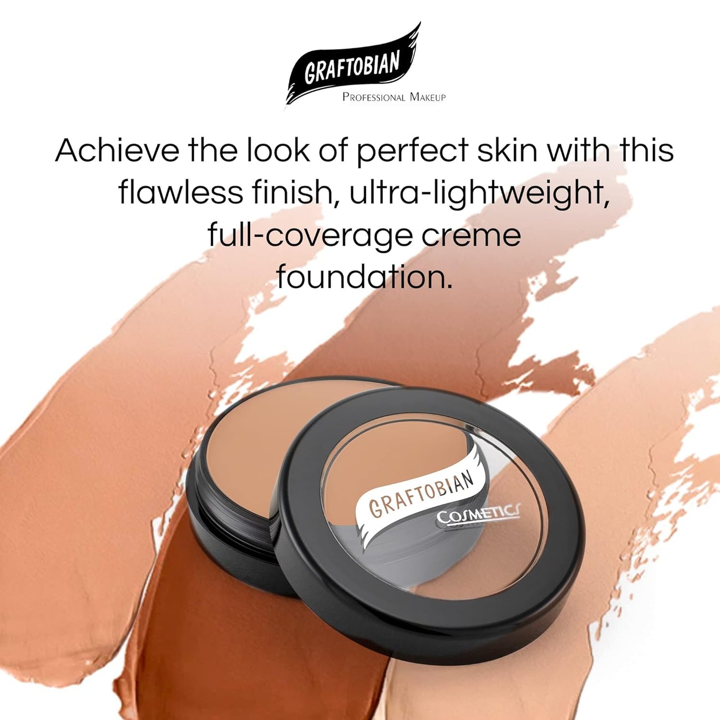Graftobian HD Glamour Crème Foundation 1/2oz, Weightless Full Coverage Makeup, 65 Inclusive Shades, For All Skin Types, Natural or Full-Glam Looks, For Professionals and Beginners, Silk Sprite