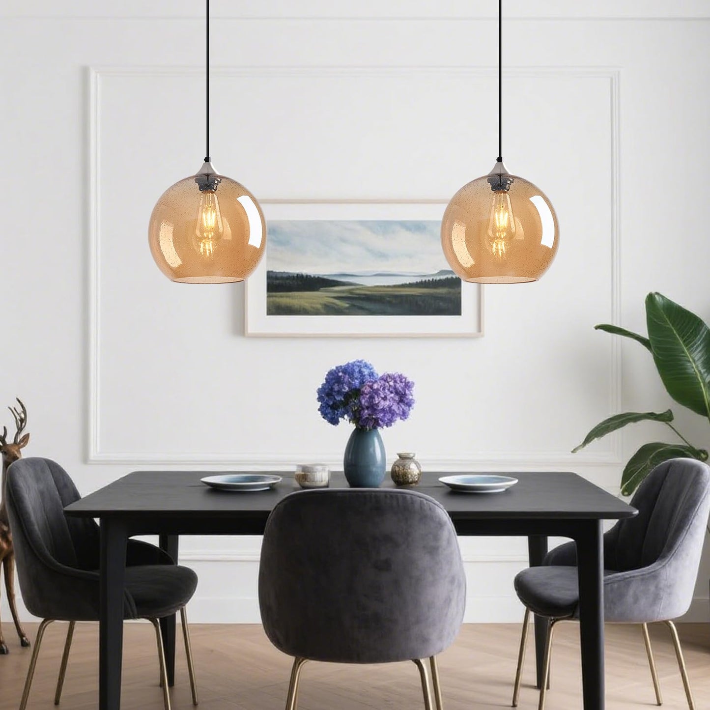 Lbsqj Amber Glass Pendant Lights Kitchen Island Globe Pendant Light Fixtures Modern Pendant Lighting For Bedroom Living Dining Room Light Fixture (9.84 In  2 Pack)