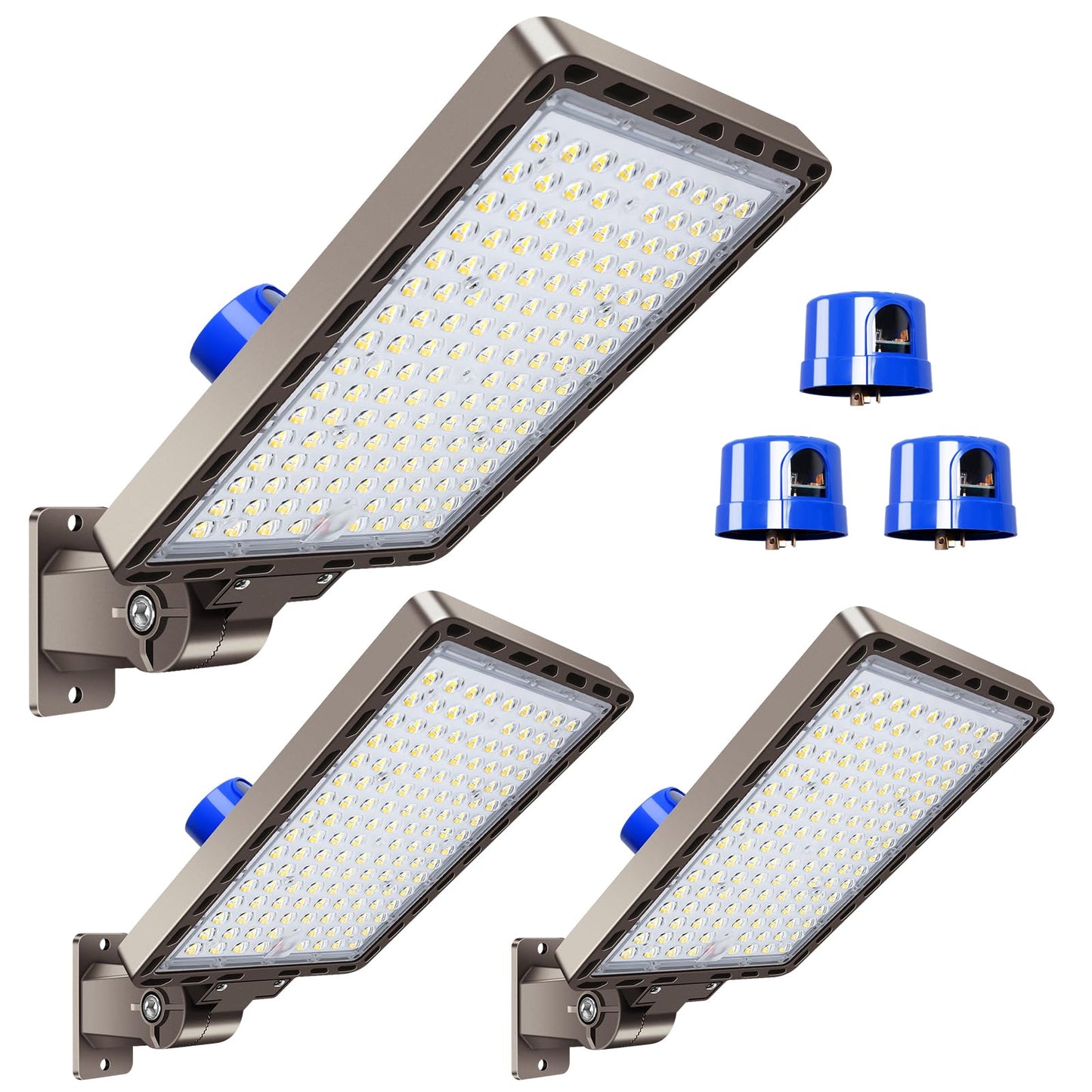 Biritalo Led Parking Lot Light Commericial 350W 52500Lm Bright Arm Dusk To Dawn Led Flood Lights Wall Mount Outdoor 5000K 100-277V Ip65 Waterproof Shoebox Street Lighting For Park Stadium Barn 3 Pack