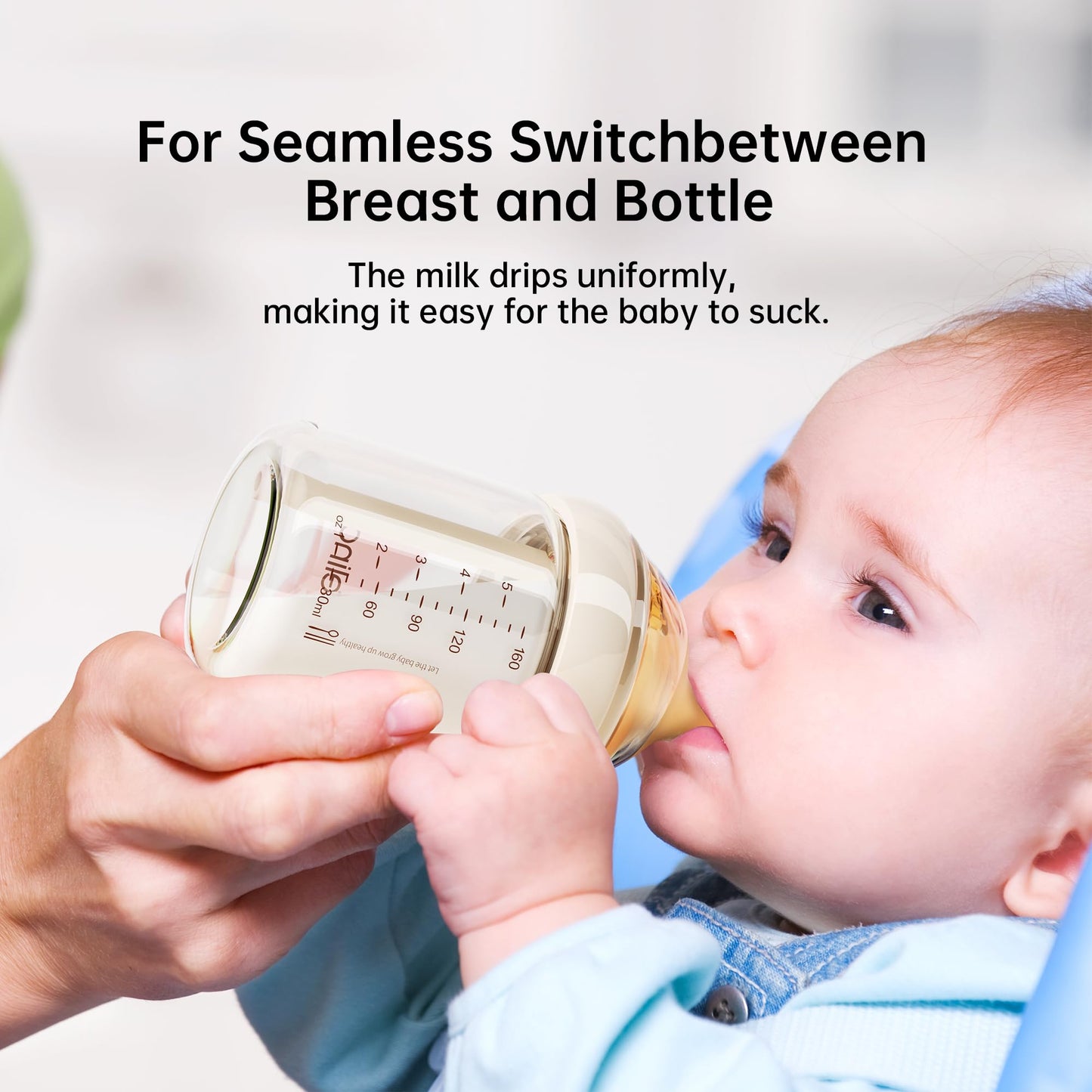 Natural Nursing Glass Baby Bottle - with Anti-Colic Vent System - BPA-Free, 5.4 oz/160ml with Medium Flow Nipple, 0-6 Months, 2 Pack (Includes 4pcs Nipples)