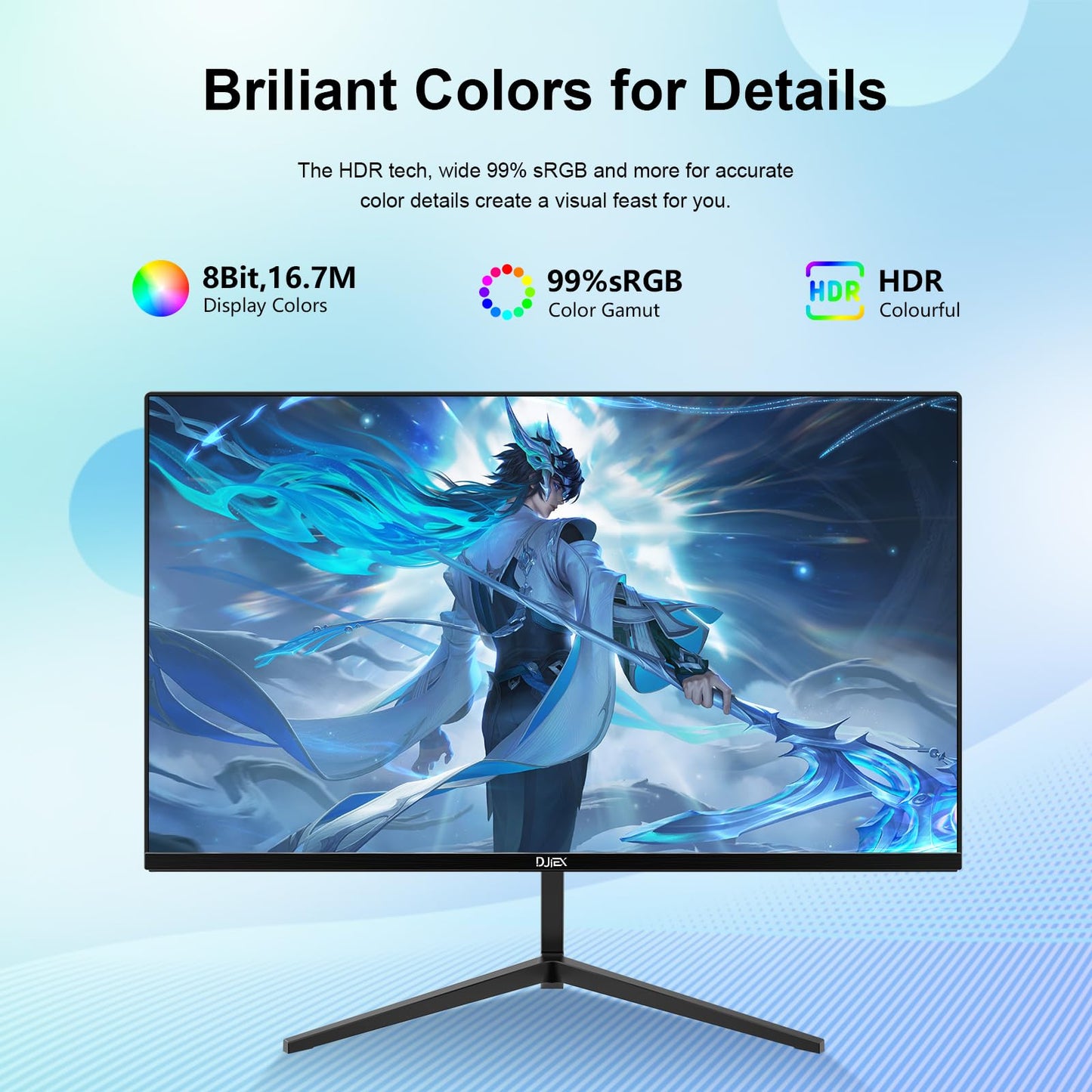 DJiEX 24 inch Monitor FHD 1920x1080p 180Hz Screen 99% sRGB Refresh Rate 3ms Home Office Gaming Computer Monitor Sync Visual Experience for Work & Play Support Wall Mount Install