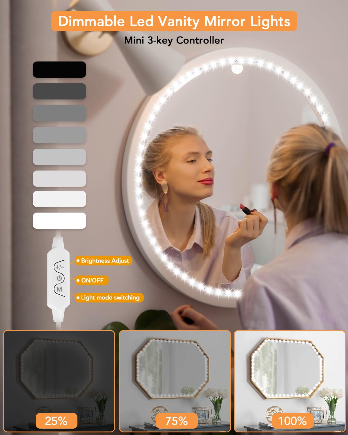 Daymeet LED Vanity Lights Kit, 13ft Dimmable Color, APP Control, Multi-white, Model BT09