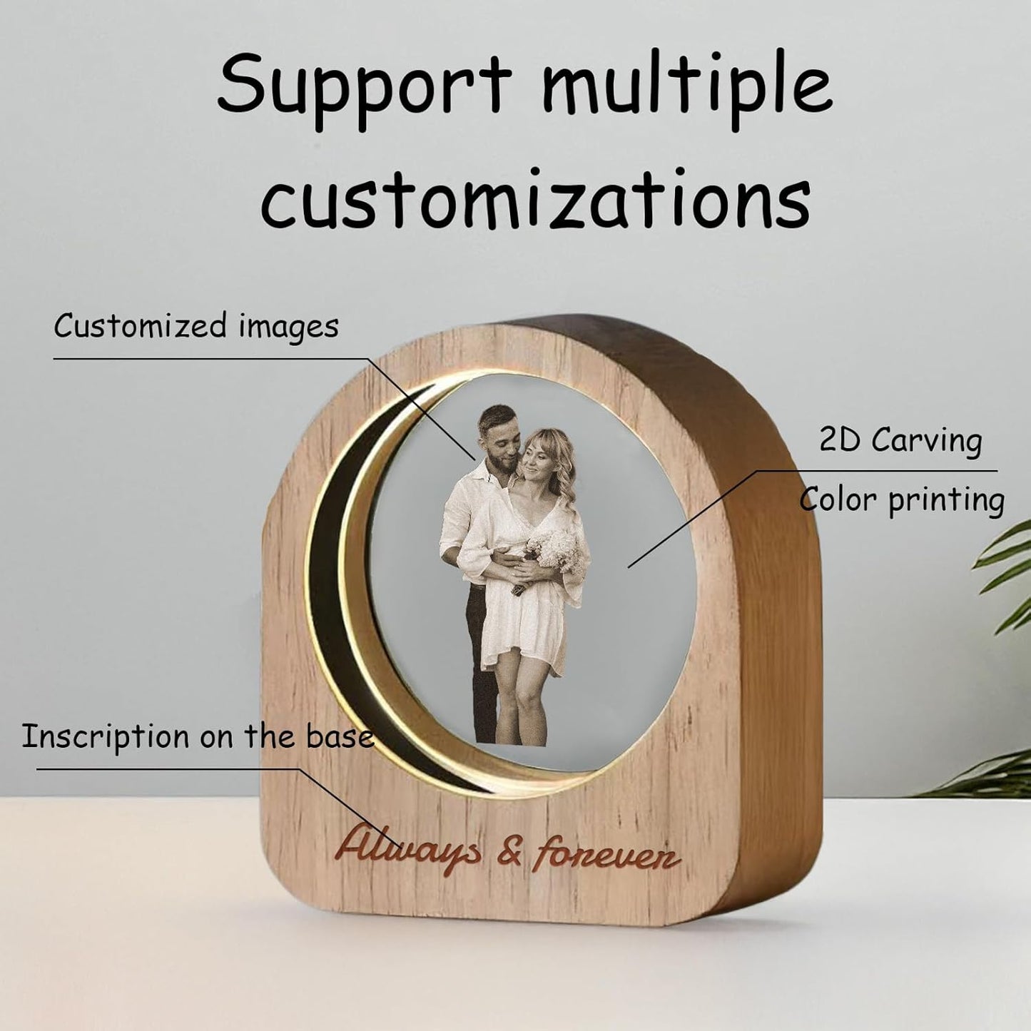 Custom 3D Crystal Photo Night Light – Personalized Glass Photo Ball with Customized 3D Picture Engraving, LED Light Wood Base, Unique Custom Gifts for Family, Pets, Birthday, Valentine's Day (Style 2)