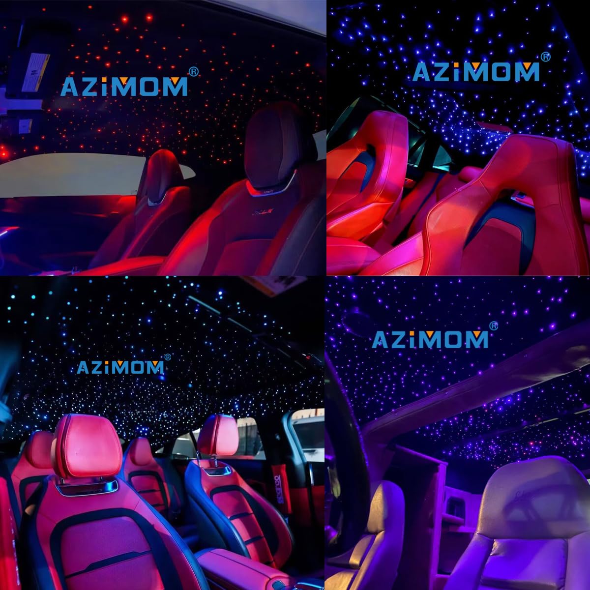 AZIMOM Fiber Optic Starlight Headliner Kit, 800pcs, 0.03in x 13.1ft, Sound Activated, Remote APP Control, Silver, Model C-