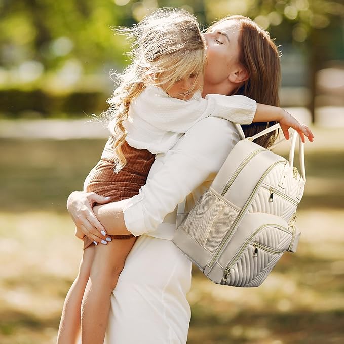 Diaper Bag Backpack,Baby Essentials Diapers Bag with Pacifier Case,Multipurpose Stylish Large Capacity Travel Backpack for Baby Girl/Boy(L-Beige)