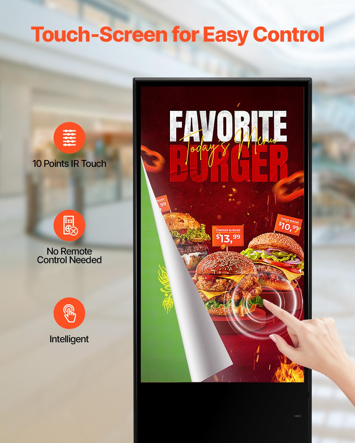 Vevor 55 Inch Digital Signage Display, Touchscreen Digital Kiosk, Indoor Floor Standing Kiosk Display, 4K Uhd Lcd Screen, 2Gb Ra