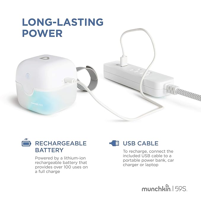 Munchkin® Portable UV Sterilizer Plus with Rechargeable Battery, Mini UV Light Sanitizer Eliminates 99.99% of Germs in 59 Seconds