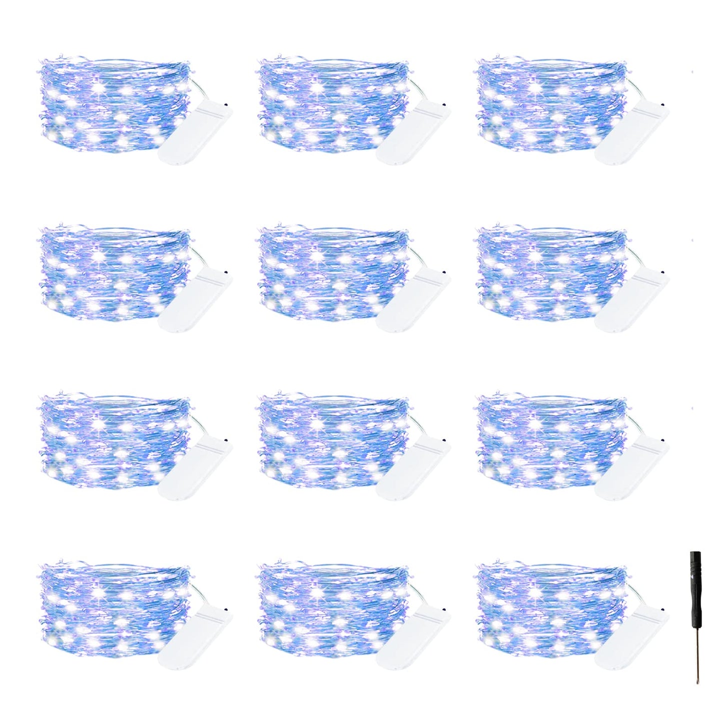 Bexdir 12 Pack Fairy Lights, 7FT 20LED Waterproof Silver Wire, Battery Operated, Blue, Copper for Home Decor, Parties, Weddings