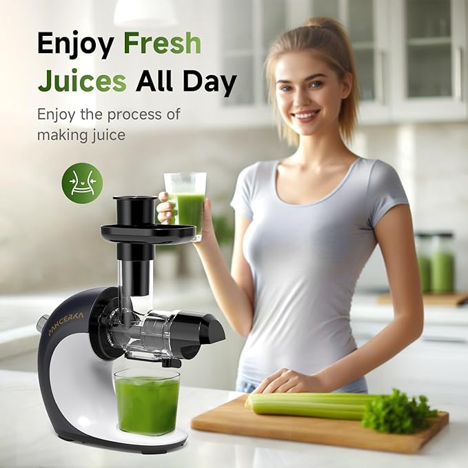 Cold Press Juicer - Powerful Slow Masticating Juicer for Fresh & Frozen Fruits, High Juice Yield, Easy to Clean