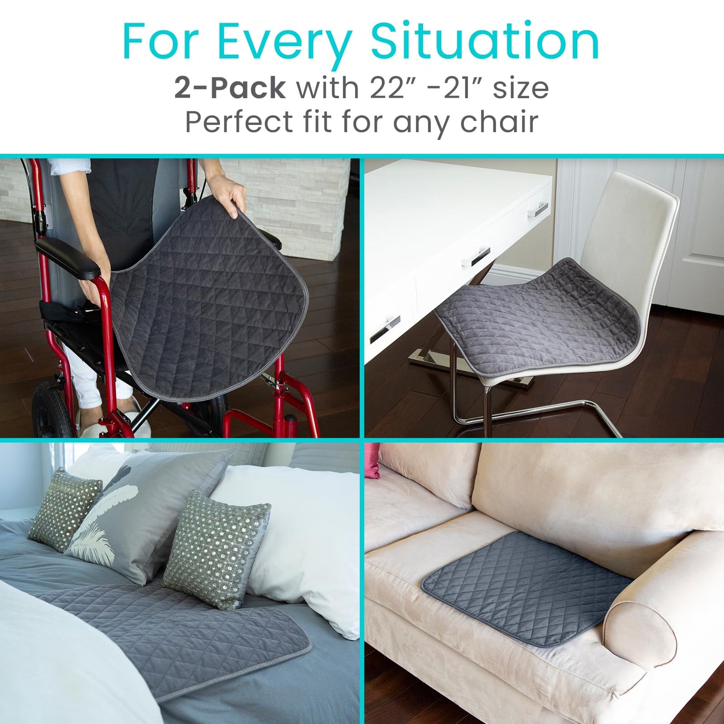Sures Waterproof Chair Pads for Incontinence (22" x 21") - Washable, Waterproof Seat Protector - Chair Protector Seat Cover - Absorbent Pad for Bed, Seat, Car, Wheelchair & Recliner (Gray, 2 Pack)