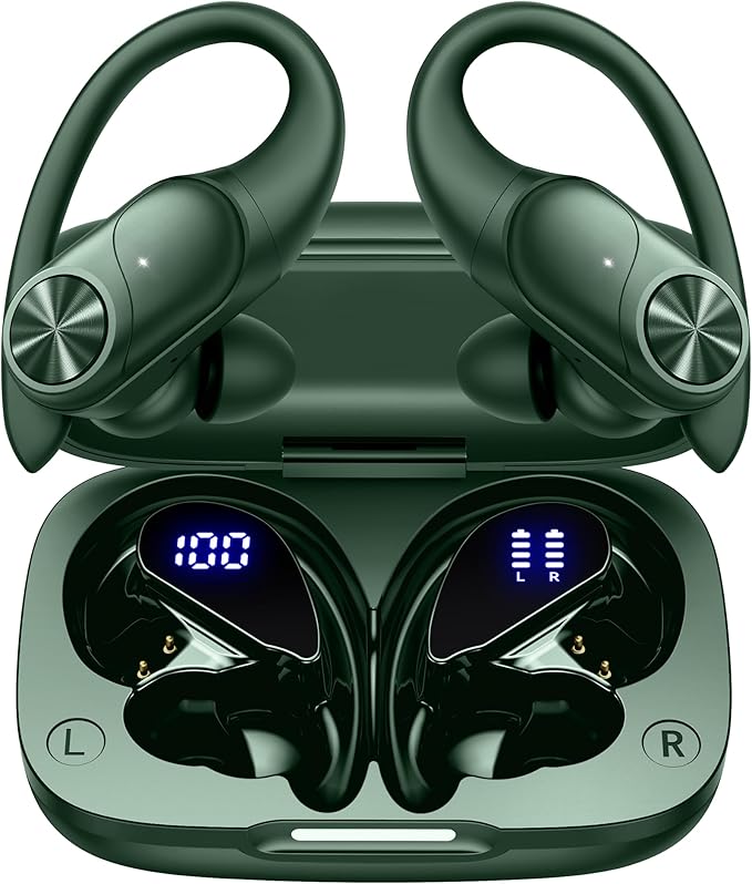 PocBuds Bluetooth Headphones Wireless Earbuds 80hrs Playtime Wireless Charging Case Digital Display Sports Ear Buds with E...