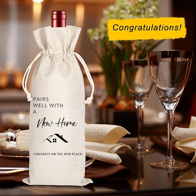 House warming Gifts New Home | First New Home House Homeowner Gift | Realtor Gift to Clients | Sweet Home Congrats | Housewarming Party Decorations | Wine Gift Bags for Women Men Friends Homeowner