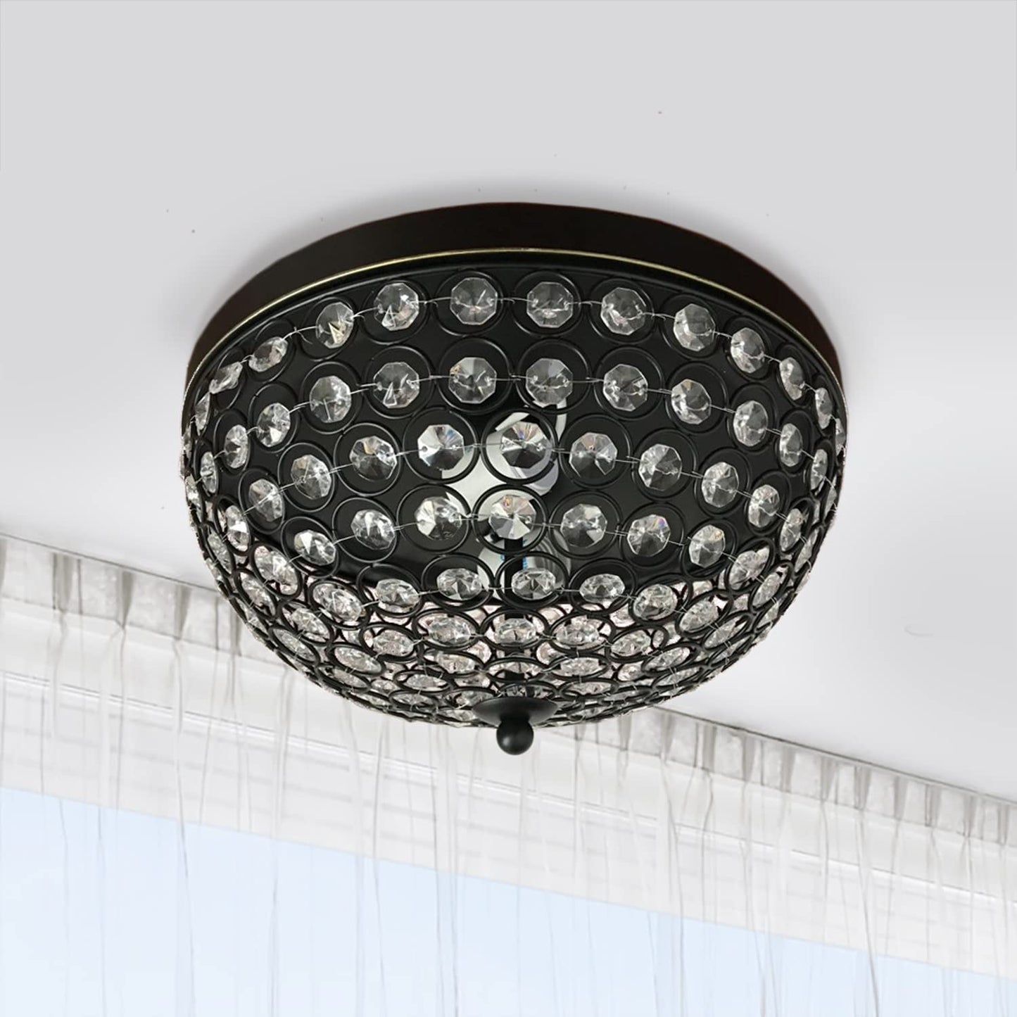 LALIA HOME Crystal Glam 2 Light Ceiling Flush Mount, Glass, Restoration Bronze, Model LHM-2000-RZ-2PK, 2 Pack