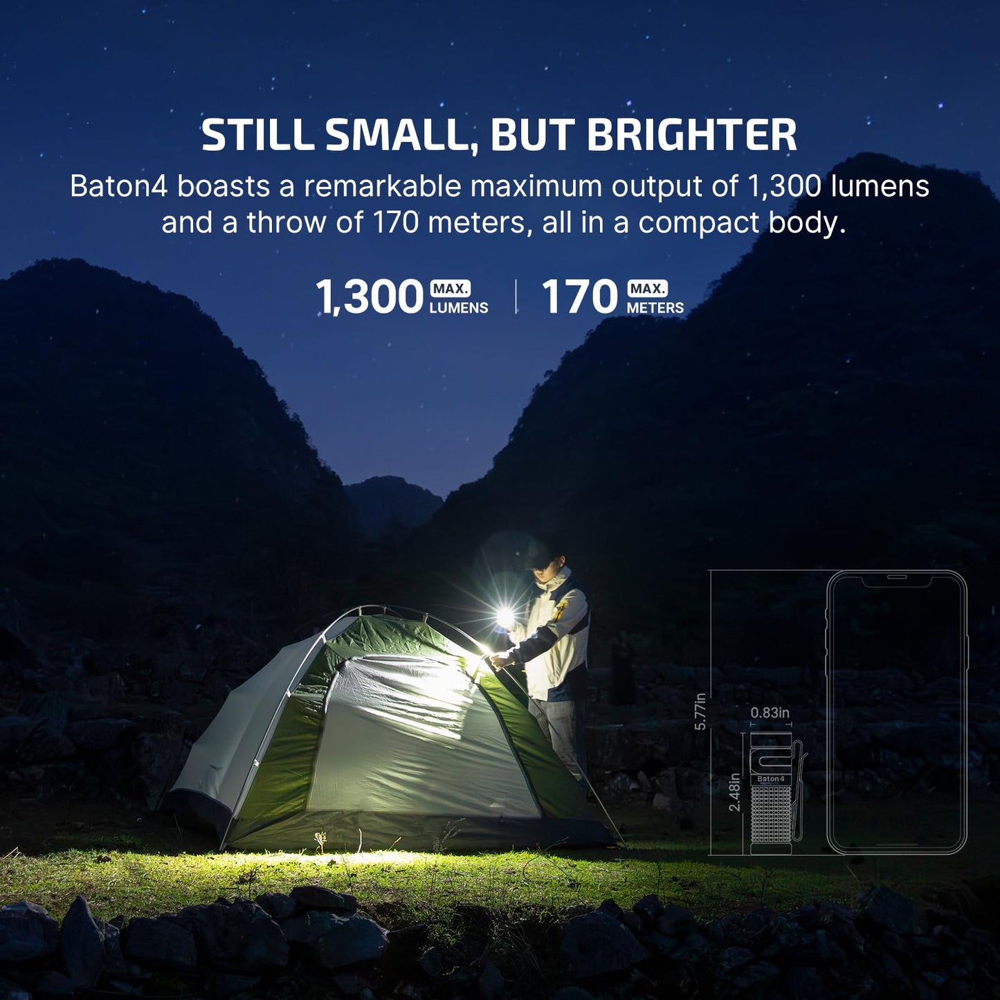 OLIGHT Baton4 enhanced EDC Flashlight 1300 Lumens Type-C Charging Box Aluminum Guidance Model BATON4KIT-FA#300000