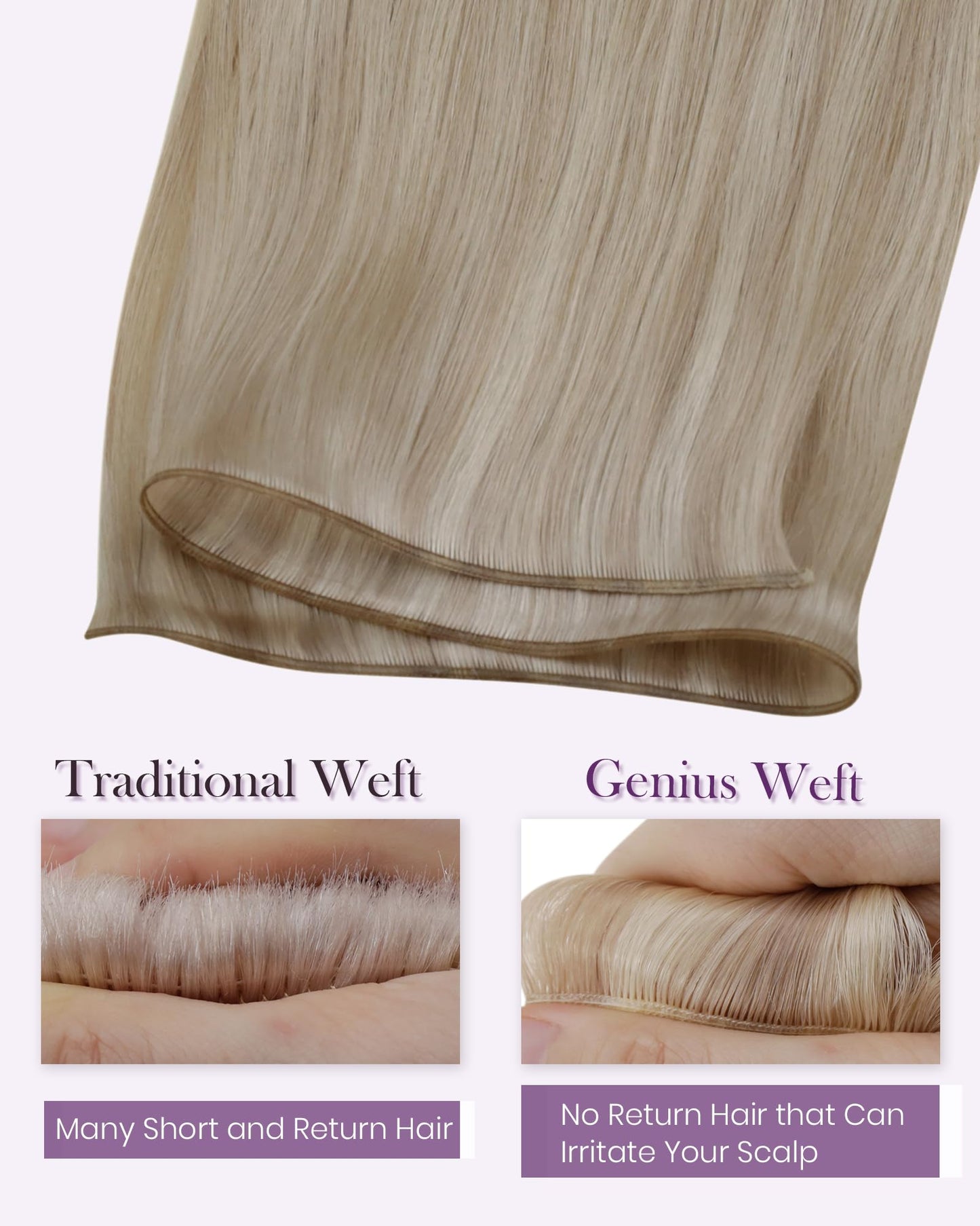 LaaVoo Genius Weft Hair Extension Human Hair Blonde Sew in Hair Extensions Real Human Hair Blonde Hand Tied Weft Hair Extensions