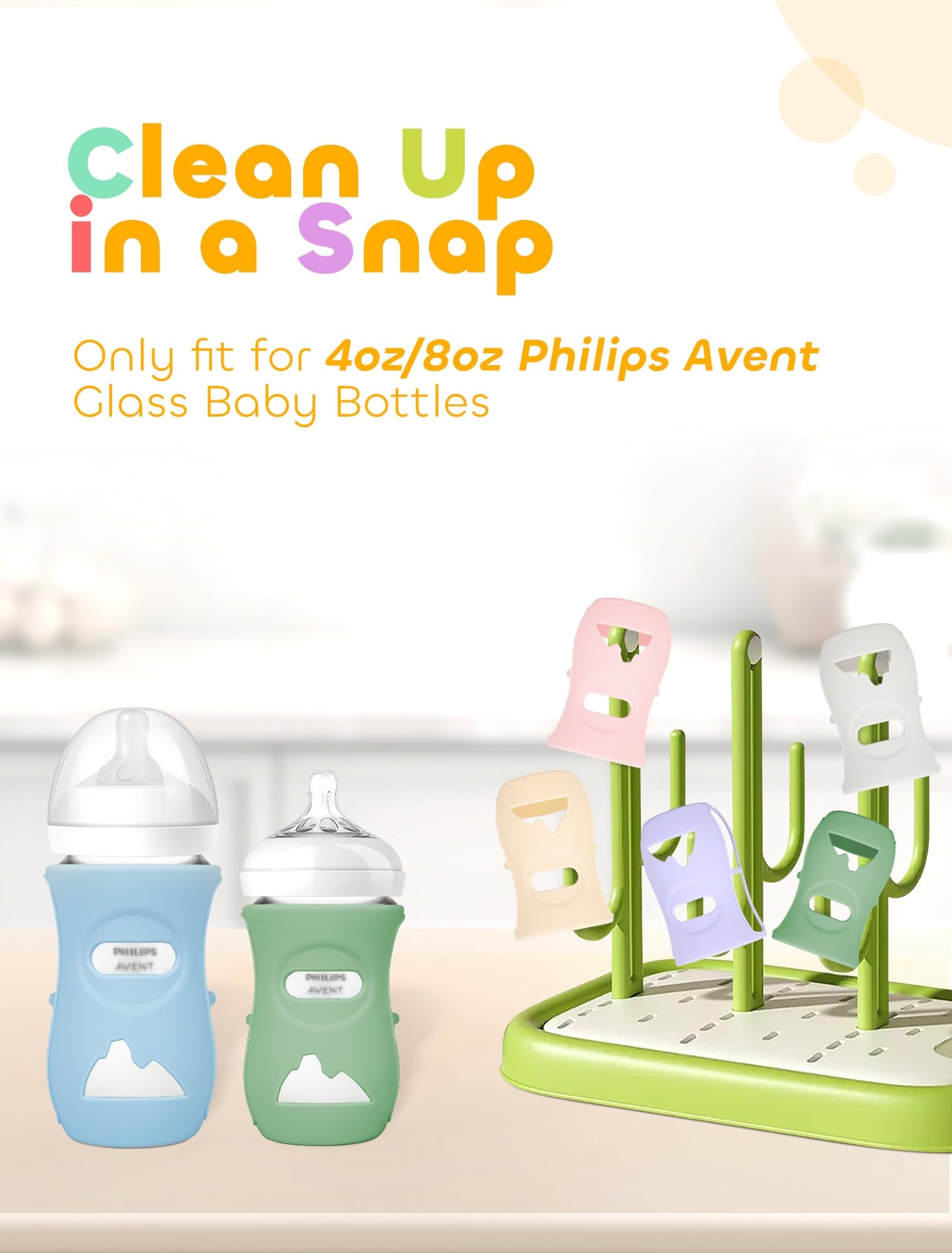 LOTBILL 3 Pack Silicone Sleeves for Avent Natural Glass Baby Bottles, Protection and Insulation, Baby Bottle Sleeve Compatible with Avent Glass Bottles 8 oz, Dishwasher Safe (Blue+Green+Grey)
