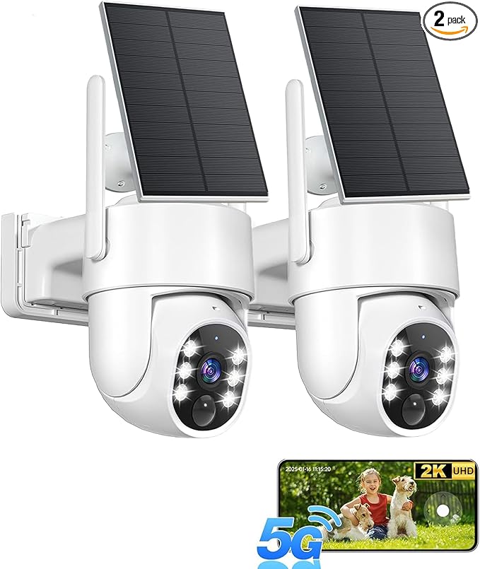Gianteye 5G&2.4GHz Security Cameras Wireless Outdoor, 2K Cameras for Home Security, Solar & Battery Powered Security Camer...