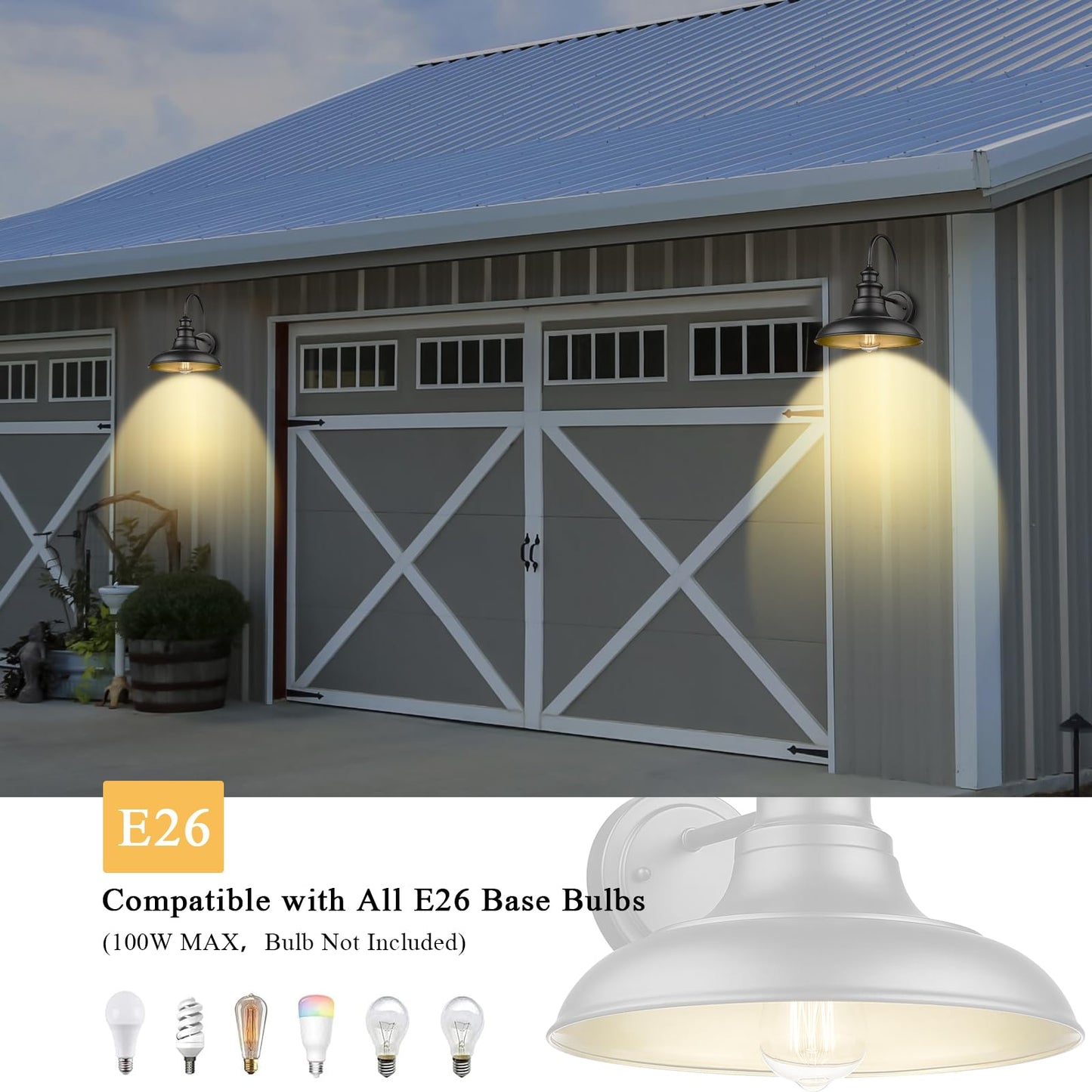 Diyel Gooseneck Outdoor Barn Light Fixture Black Iron Wall Sconce, Model RZ004BK-1, 11-RZ004-1PACK