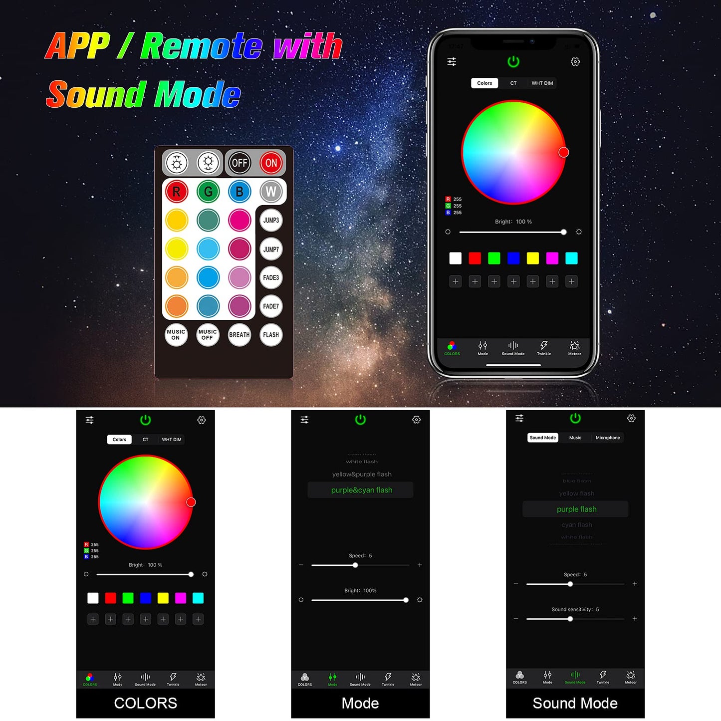 Chinly Bluetooth Rgbw Led Fiber Optic Light Kit - 16W, 260Pcs, 0.03In, 6.5Ft, Multi-Colored, Model Qj-L016