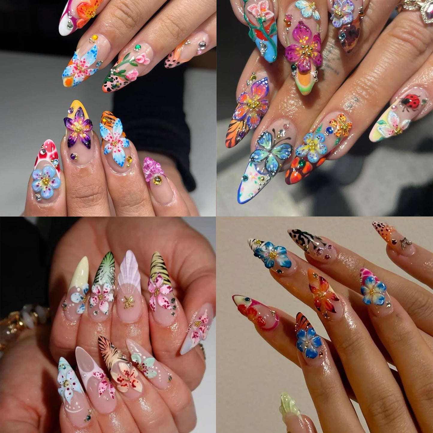 ONPRESS 100Pcs Flower Nail Charms 3D Mixed Colorful Floral Nail Gems Spring Summer Nail Rhinestones Supplies Cute Mixed Color Re