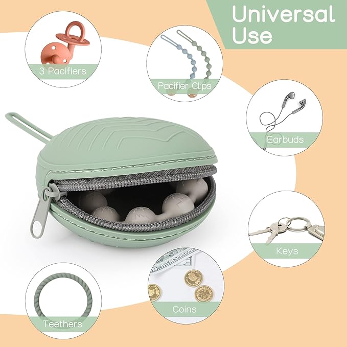 2-Pack Silicone Pacifier Holder Case - BPA-Free Pacifier Holder Pouch for Baby Boys & Girls- Portable & Dishwasher Safe Soother Container for On-The-Go Use (Sage/Tradewinds)