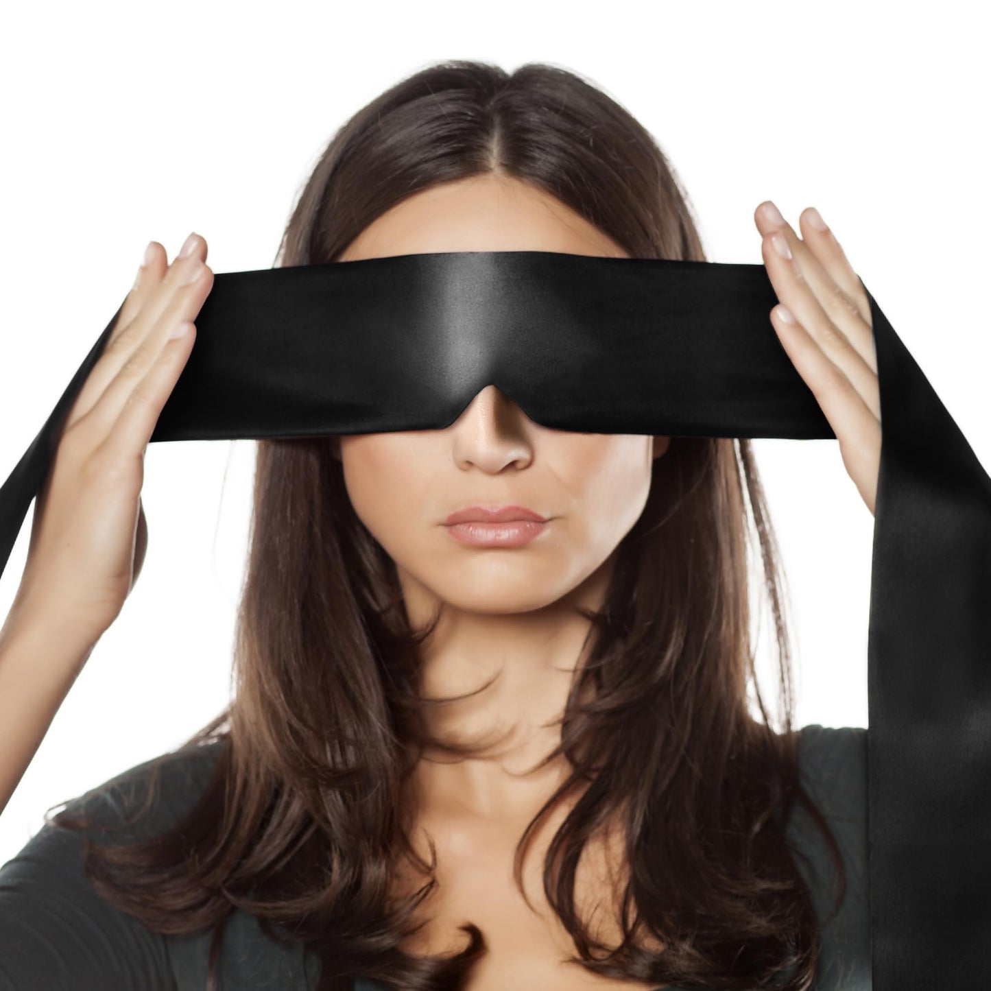 FRESHME Satin Sleep Mask - Comfortable Eye Mask Blindfold for Women Men Soft Adjustable Blackout Eye Cover Shade for Night Sleeping Travel Meditation Pure Black Valentine's Day Gift 160cm/63in