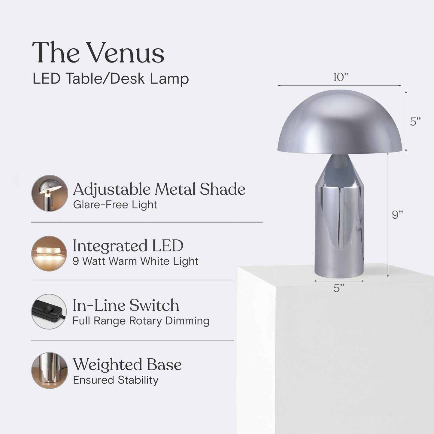 Brightech Venus 14 Globe Table Lamp - Modern Mid-Century Lamp With Golden Metal Shade - Nightstand  Bedside  Desk & Accent Table Lighting For Bedroom  Living Room & Office D?Cor - Chrome/Silver