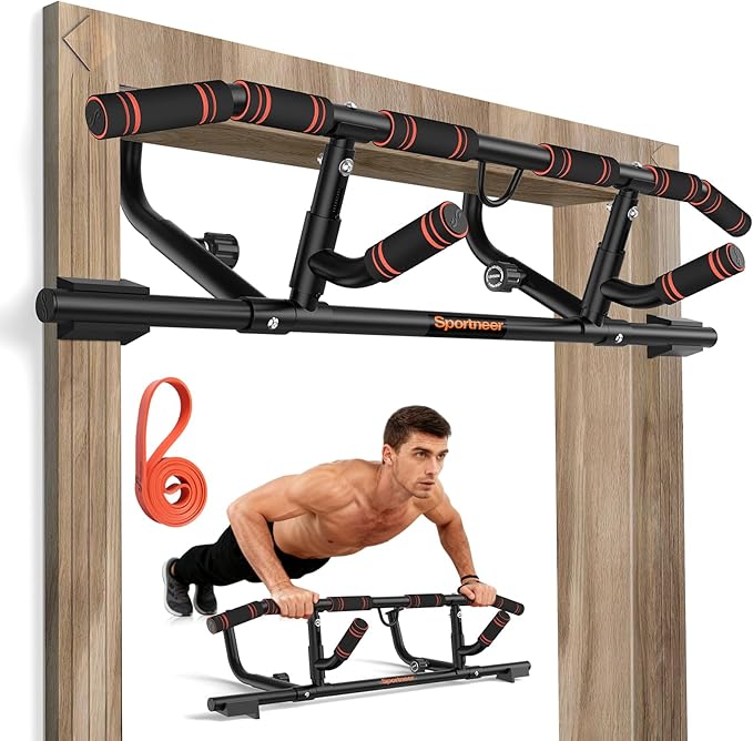 Sportneer Pull Up Bar with Rotate Handle – Multi-Grip Chin Up Bar for Doorway, 440lb Capacity Strength Training Pull Up Ba...